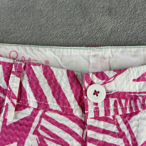 Lilly Pulitzer Shorts Womens 00 Pink White Callahan Tropical Print Seersucker - Picture 6 of 15